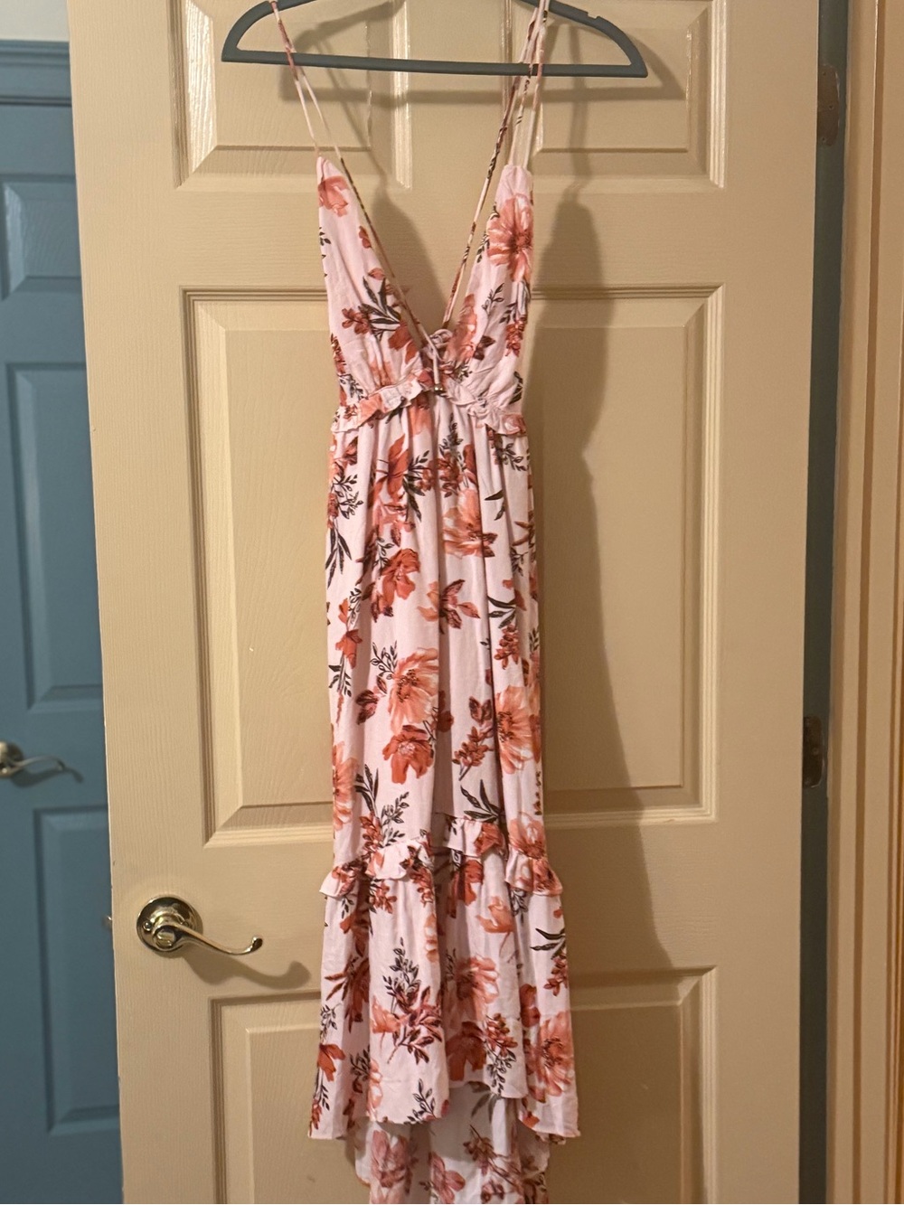 Hello Molly high low Pink Floral Maxi Dress with Ruffle Hem